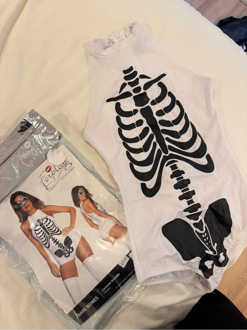 Forplay White & Black Skeleton High-Neck Bodysuit